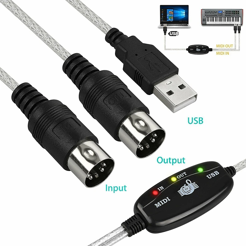 5 шт. 1 8 м USB в выход MIDI кабель преобразователя к ПК Музыка адаптер клавиатуры Шнур