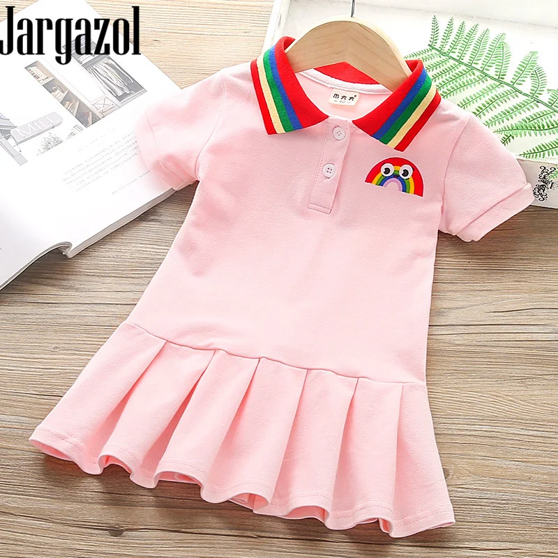 Jargazol летнее платье с радужными рукавами модное платье-поло для маленьких девочек