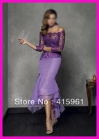 robe de soiree formal dress purple off shoulder high low lace prom 2018 evening dresses gowns with long sleeves