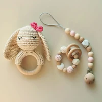 baby pacifier chain clip dummy nipple holder wooden bracelet crochet rabbit rattle hand bell teething toy soother molar