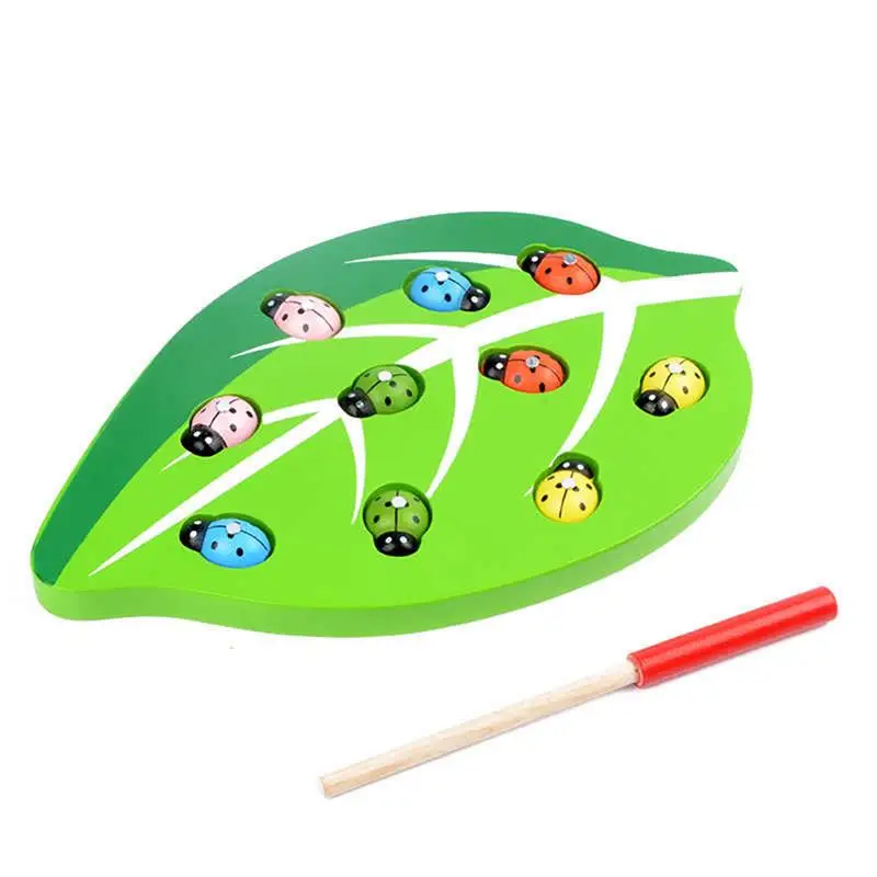 

Magnetic Wooden Block Leaf Catch Insect Snapping Ladybug Game Toy Educational Toys Gift