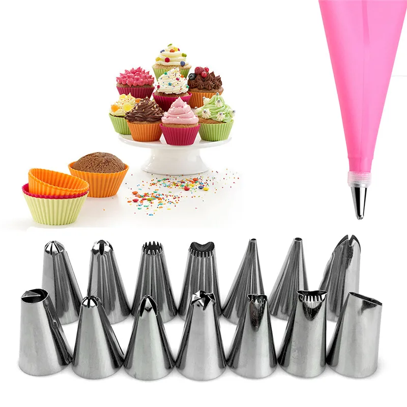 

16 Pcs /Set Stainless Steel Icing Piping Nozzles DIY Icing Piping Cream Reusable Pastry Bag Converter Decorating Cake Scraper