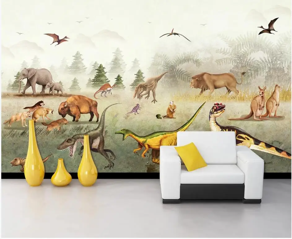 3d обои на заказ фотообои с изображением динозавра животного царства детской
