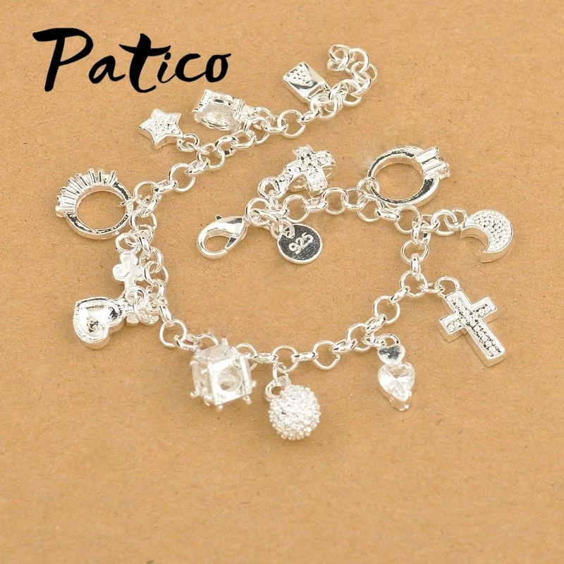 Женский браслет из серебра 925 пробы с подвеской в виде креста Луны сердца|women