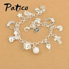 Женский браслет из серебра 925 пробы, с подвеской в виде креста, Луны, сердца