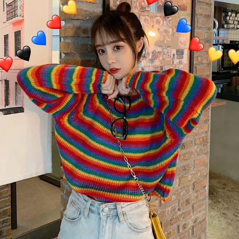 2019 New Women Sweaters Autumn Winter Stripes Print Slim Long Sleeved Sweet Girl Zipper Collar Bottom Knit Sweater z | Женская одежда