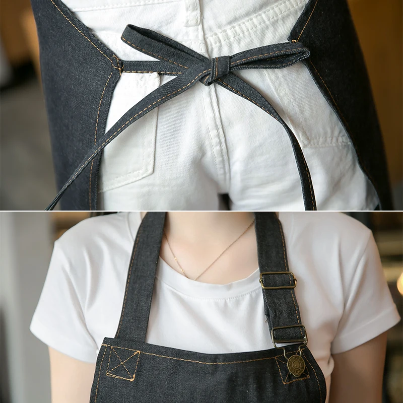 

Unisex Black Denim Apron Adjustable Tie Baking Chefs Kitchen Coffee Cooking Kit