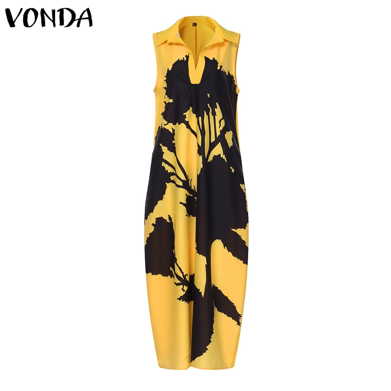 Летнее платье VONDA без рукавов с V-образным вырезом повседневные женские