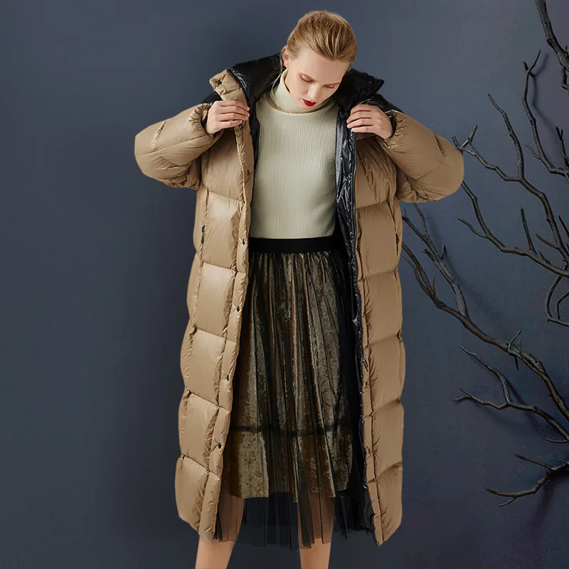 

Down Jacket Women 2021 New Mid-length Thickened Over The Knee Ladies Down Jacket Hooded White Duck Down Jacket Commuter