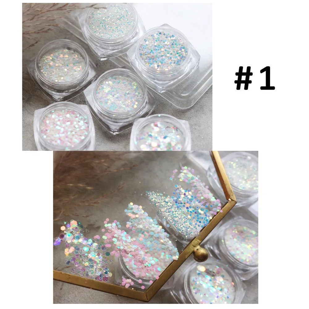 

6Colors Mixed Holographic Nail Art Glitter 3D Ultra-thin Hexagon Shape Flake Makeup Gradient Highlight Mix Size Glitter Sequins