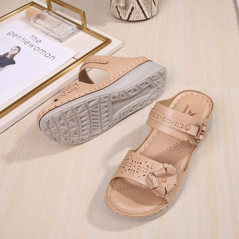 

2021 Casual Women's Sandals Summer Beach Wedges Shoes For Girls Non-slip Soft Bottom Woman Slippers Bohemian Footwear
