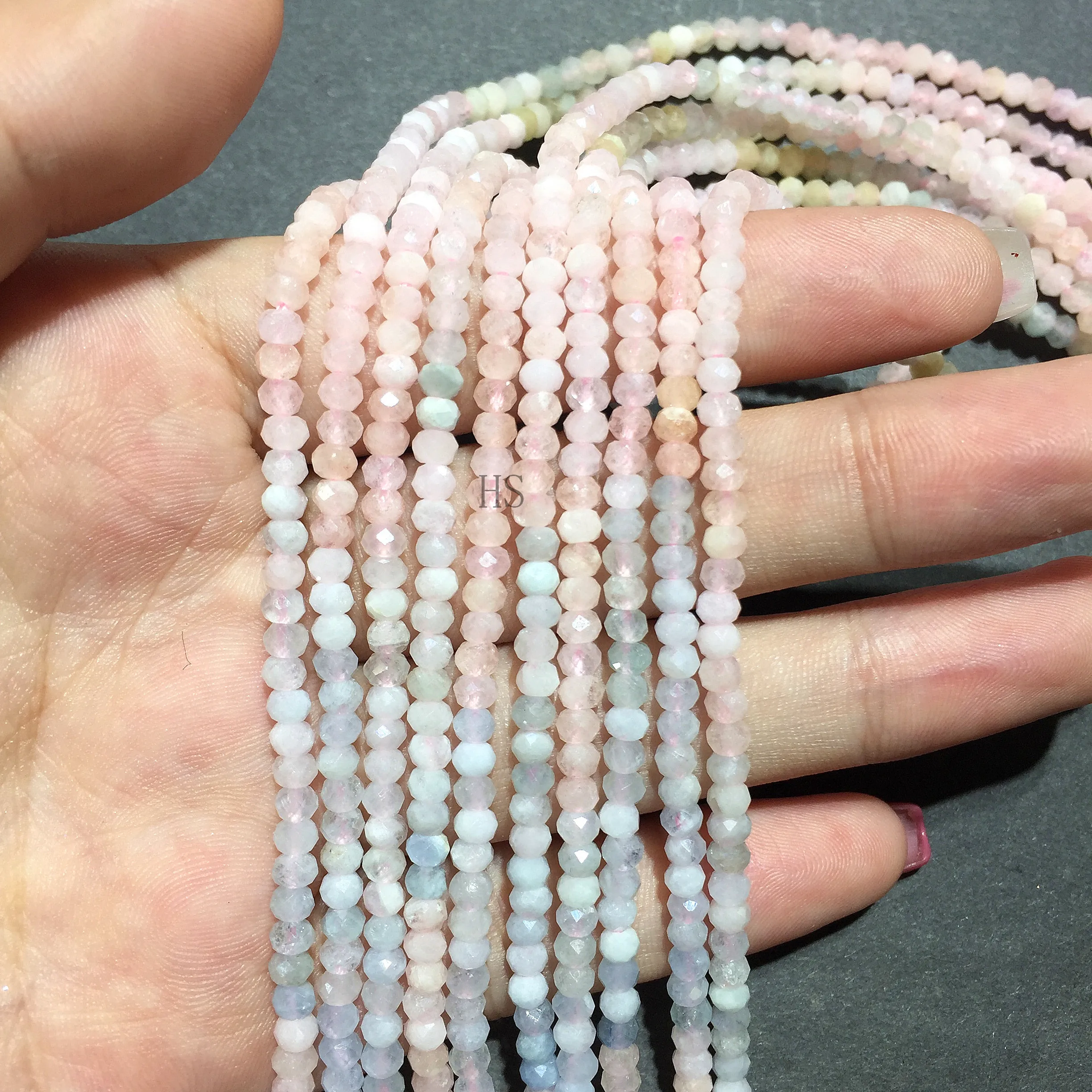 

Заводская цена натуральный морганит граненые Рондель свободные бусины лечебный камень драгоценные камни DIY Изготовление ювелирных издели...