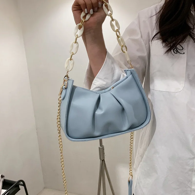 

2021 женские подмышечные Сумки на цепочке, дизайнерские женские вечерние складные сумки на плечо, женская маленькая сумка через плечо из иску...