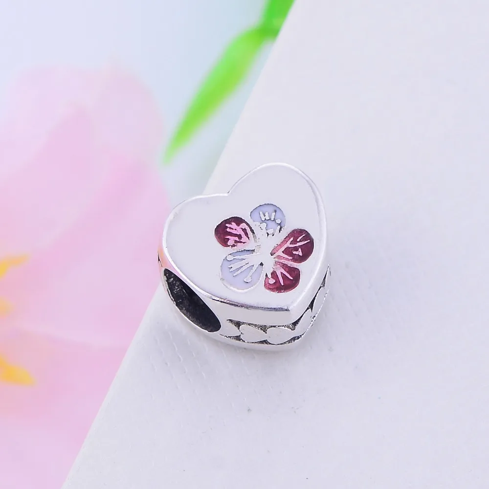 Оригинальный очаровательный браслет красный серый эмаль цветок персика сердце