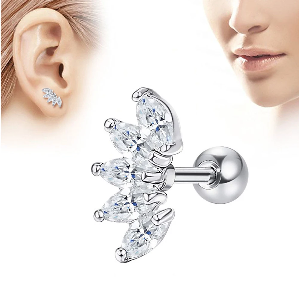 

1 Pcs Zircon Flower Shape Stainless Steel Cartilage Earring Women Ear Stud Plug Piercings Body Sexy Jewelry Helix Accessories
