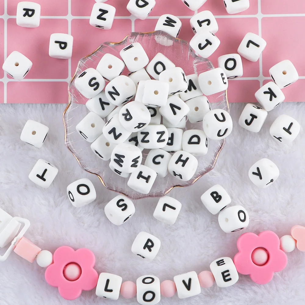 Kovict 50/100/200/500/1000pcs 12MM Silicone Letters Beads Baby Teething Teethers BPA Free Baby Shower Gifts