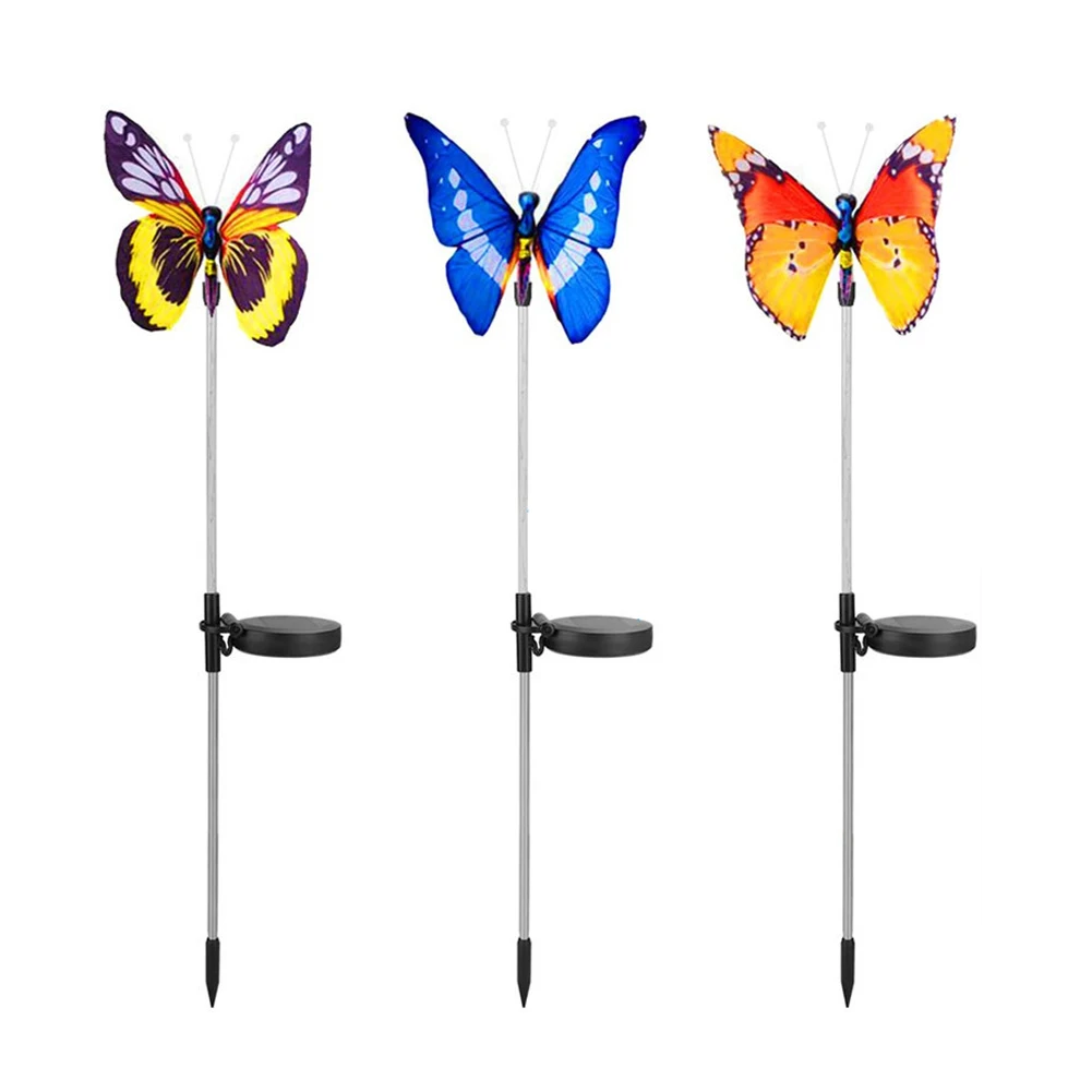 

3PCS Multi-color Butterfly Garden Stake Lights Solar Fiber Optic LED Outdoor Changing Waterproof Light for Pathway Lawn Patio