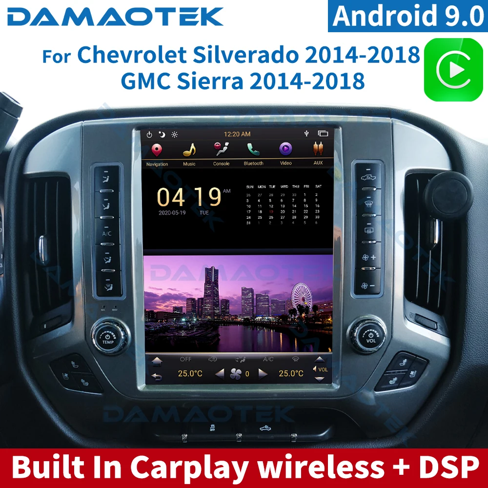 DamaoTek 12 1 дюймов Android 9 0 Тесла стиль для Chevrolet Silverado GMC Sierra 2014-2018 GPS автомобильная