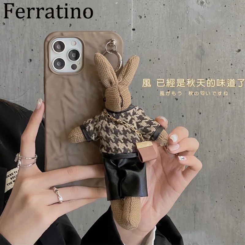 

Luxury Khaki Plush Rabbit Doll Tin Foil Pleats Case For iPhone 13 Pro Max 11 12 Pro Max XR X XS 7 8 Plus Silicone Case Coque New