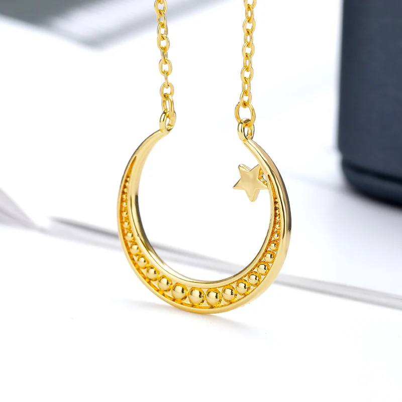 

Big Moon Star Round Beads Necklaces For Women Stainless Steel Rose Gold Chain Moon Pendant Aesthetic Party Jewelry Collier Femme