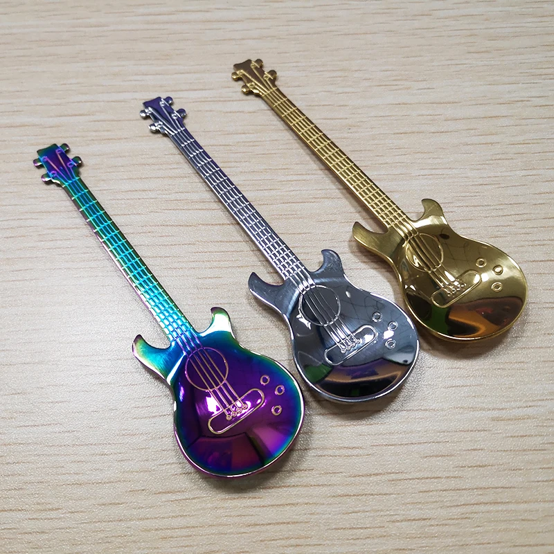 

7pcs Stainless Steel Guitar Shaped Love Coffee Spoon Teaspoon Children Spoon New Beautiful 7 Colors Coffee Tea Use