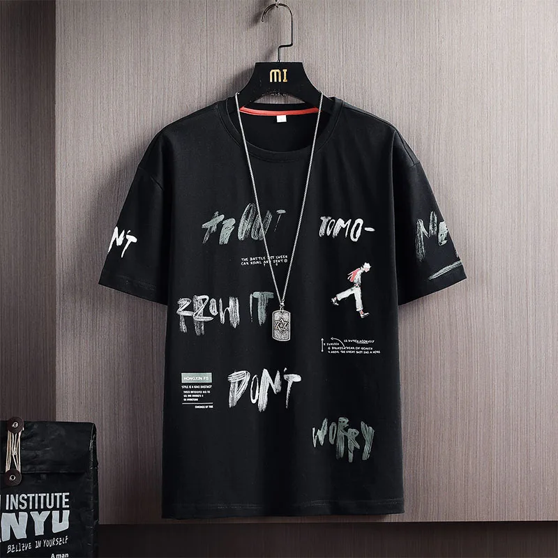 

2021 Summer Fashion Tops Tees 100% Cotton Short Sleeve Streetwear Round O-Neck T-shirts Black/White Plus Size M-3XL Clothes