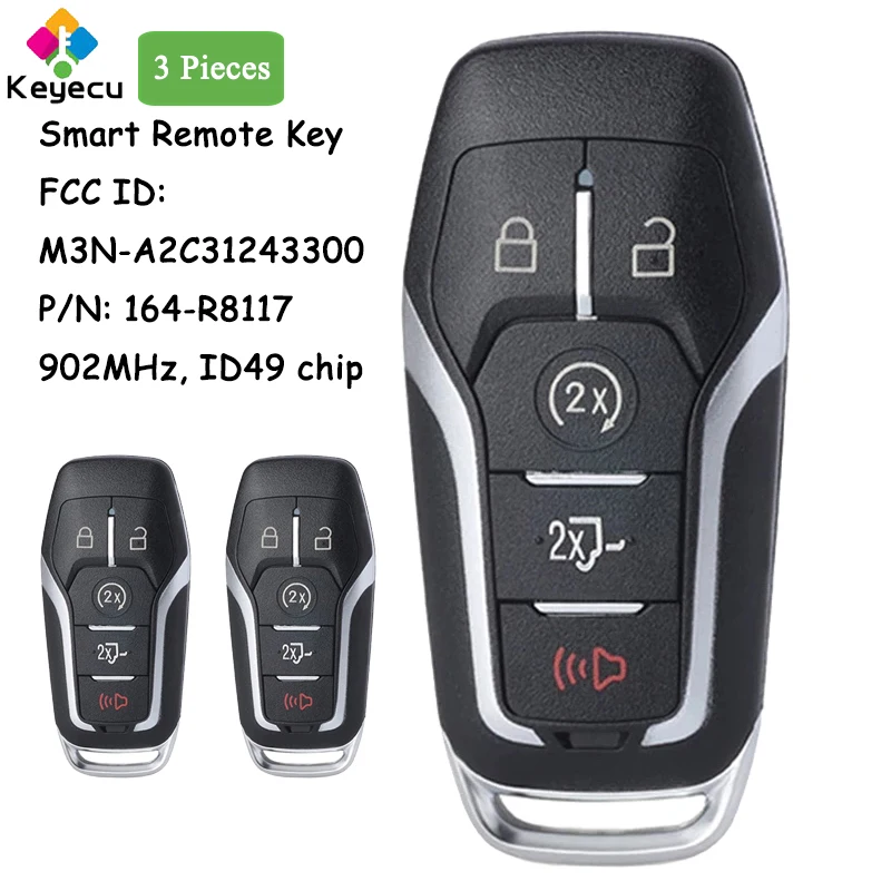 

Смарт-ключ KEYECU для автомобиля, 3 шт., с 5 кнопками, 902 МГц, 49 чипов для Ford F-150 F-250 2015 2016 2017 Fob FCC # M3N-A2C31243300