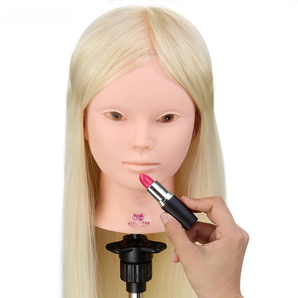 

26" 50% White Real Human Hair Braiding Model Mannequin Dummy Heads Salon Training Head For Hairstyles Makeup Practice With Clamp
