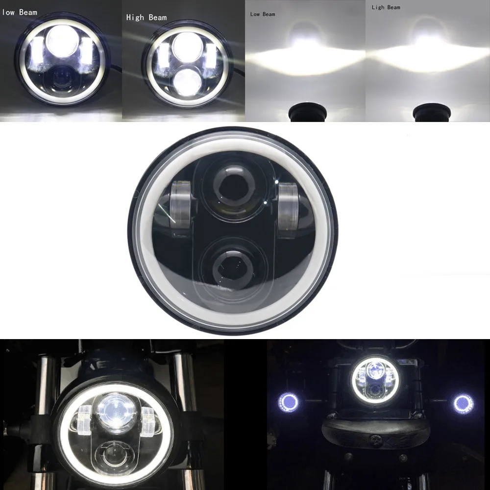 Для Harleys Lighting 5 3/" черный светодиодный головной фонарь с Halo Ring для автомобиля Harley Sportster Iron 883 1200 Dyna Street Bob FXDB
