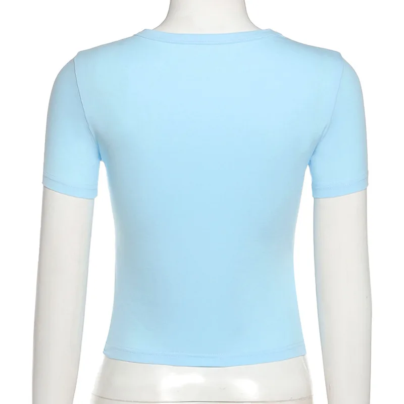 

ALLNeon 2000s Streetwear Cherry Print Blue Baby Tees Y2K Aesthetics O-neck Short Sleeve Crop Tops Kawaii Summer T-shirt Fashion
