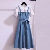 large womens 2021 summer new fat sister fake two pieces french strap skirt platycodon dress suspender skirt