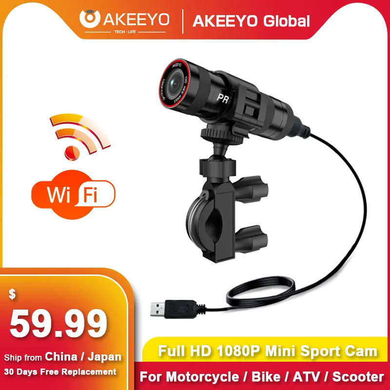 AKEEYO фотокамера для мотоцикла водонепроницаемая 1080P WiFi управление через