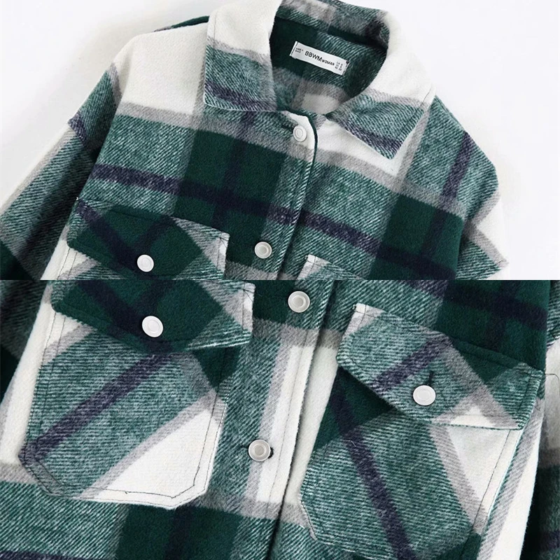 

Ladies Vintage Stylish Pocket Oversized Plaid Jacket Women Coat Lapel Collar Long Sleeve Loose Outerwear Jacket Female Chic Tops