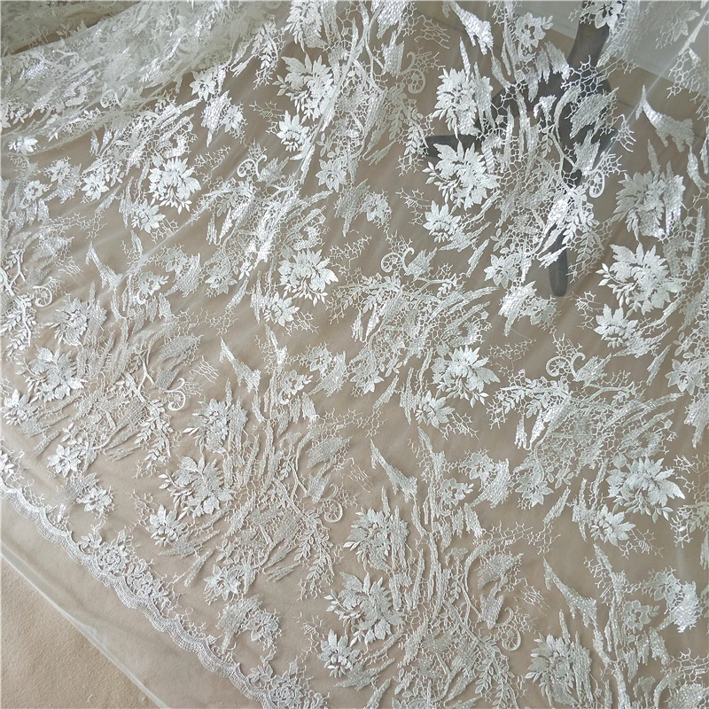 Все цветы Вышитые Тюль Кружева 1 ярд Блестки свадебное платье кружевной ткани