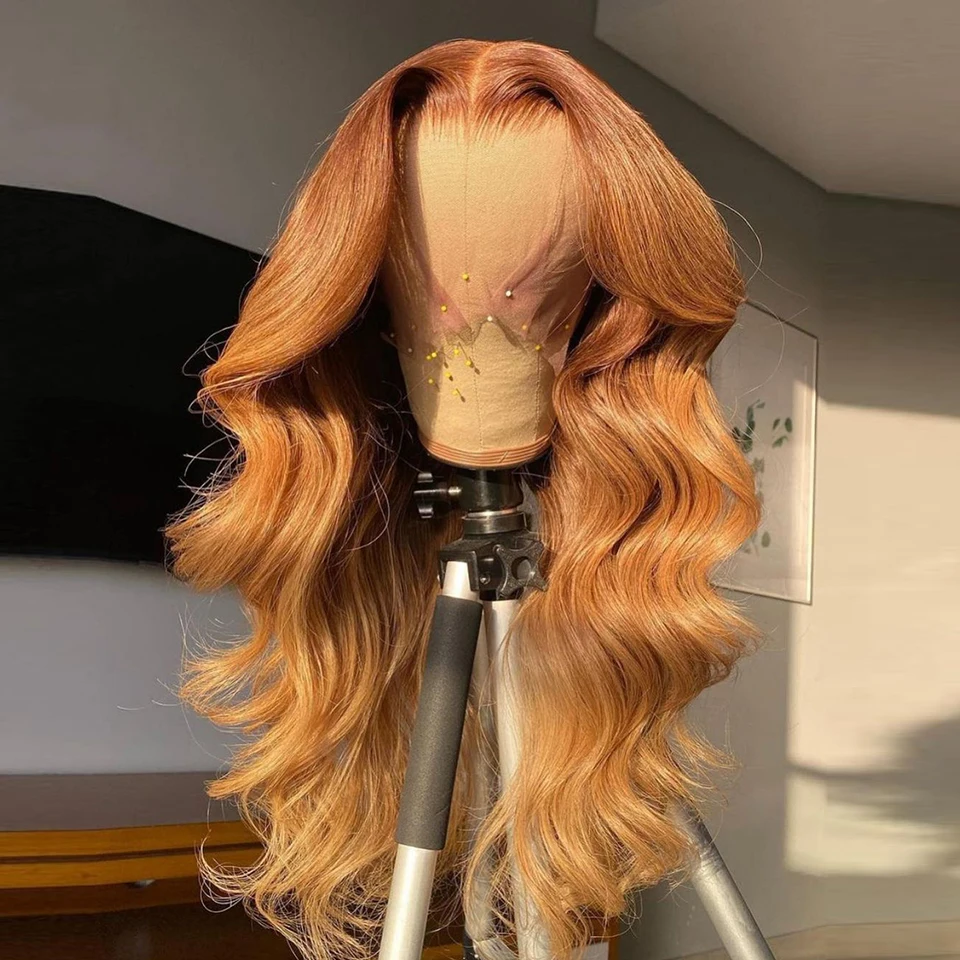 

26 Inches Long Golden Brown Body Wave Human Hair Lace Frontal Wig Brazilian Remy Hair Wigs With Baby Hair For Black Women