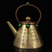 chinese temple collection old bronze mosaic gem painted kettle sculpture inscription water droplets in the study teapot ornament