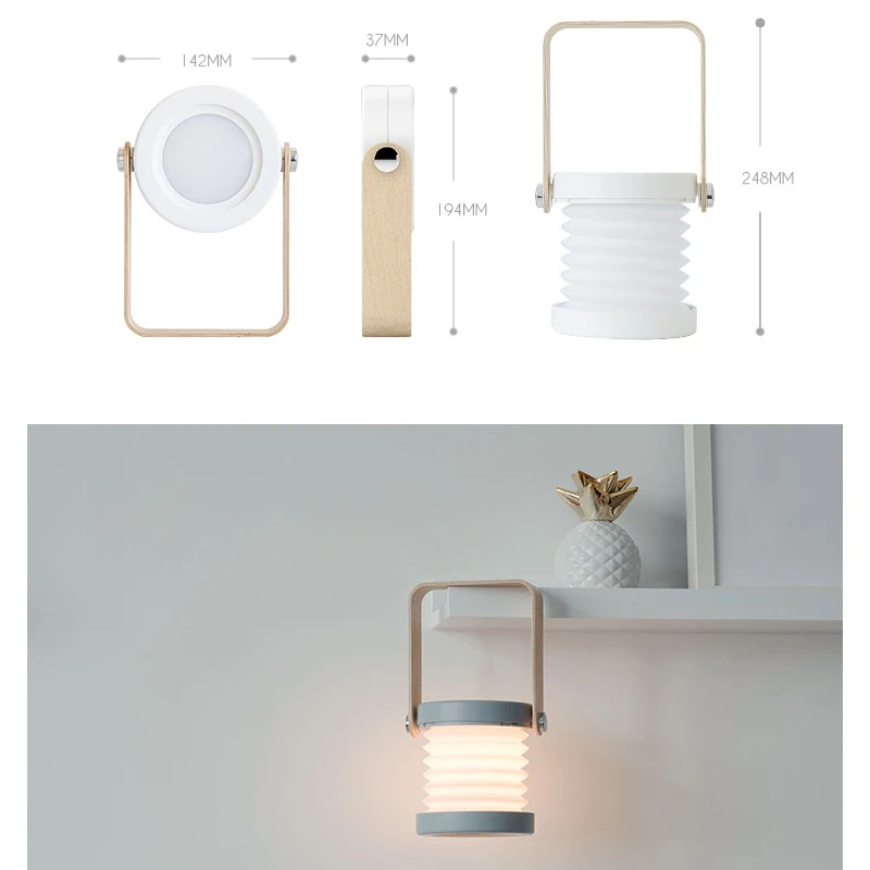 

Creative Reading Lamp, Cordless Lantern Lamp, Portable Bedside Table Lamp for Bedroom, Dimmable telescopic folding Night Light