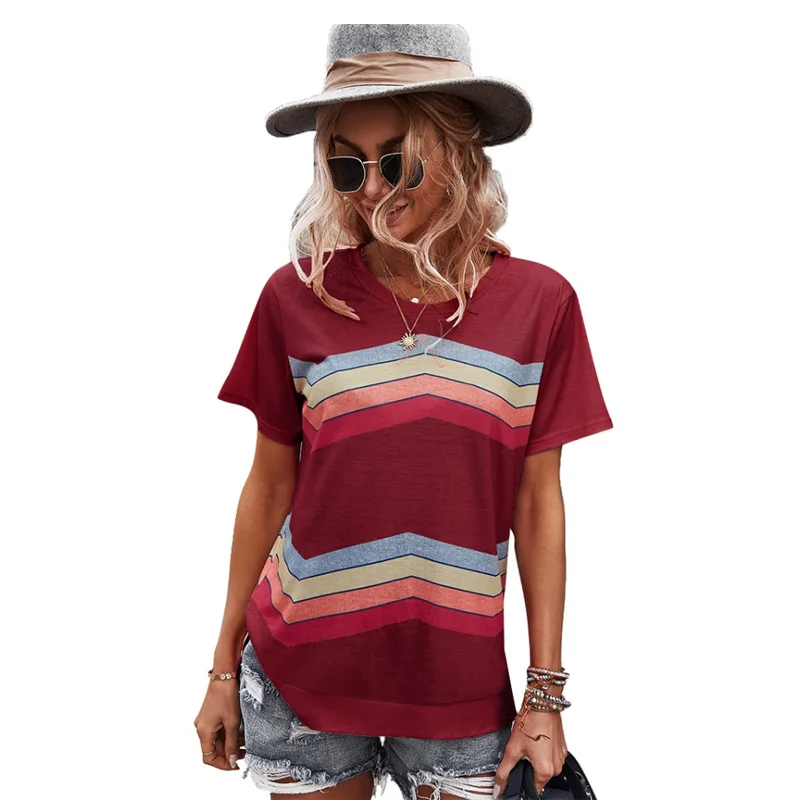 

Women's T-Shirt Short Sleeve Summer 202 Casual Style Polyester Material O-Neck T-Shirts Loose Top