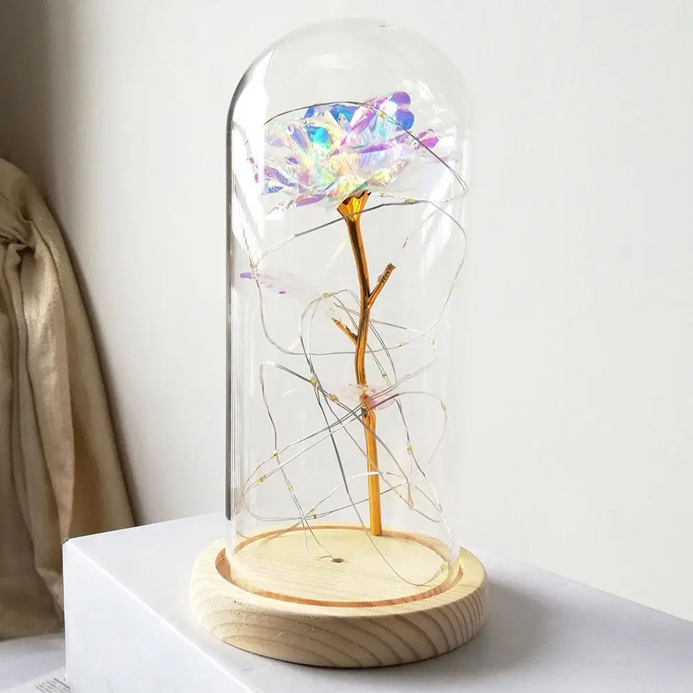 

Colorful Gold Foil Rose 20LED Copper Wire Light Glass Dome Night Lamp Fairy Flower Lights Valentine's Day Wedding Decoration