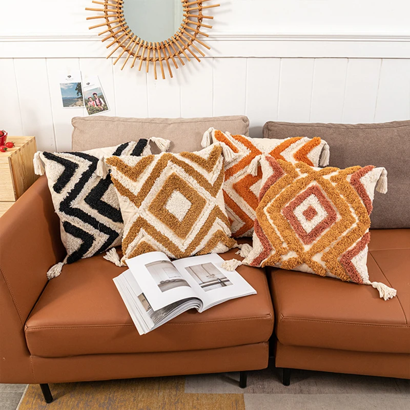 New Boho Tufted Cushion Cover Morocco Geometric Pillow Case Plush Decorative 45*45cm/30*50cm Sofa Bed Home Decor | Дом и сад
