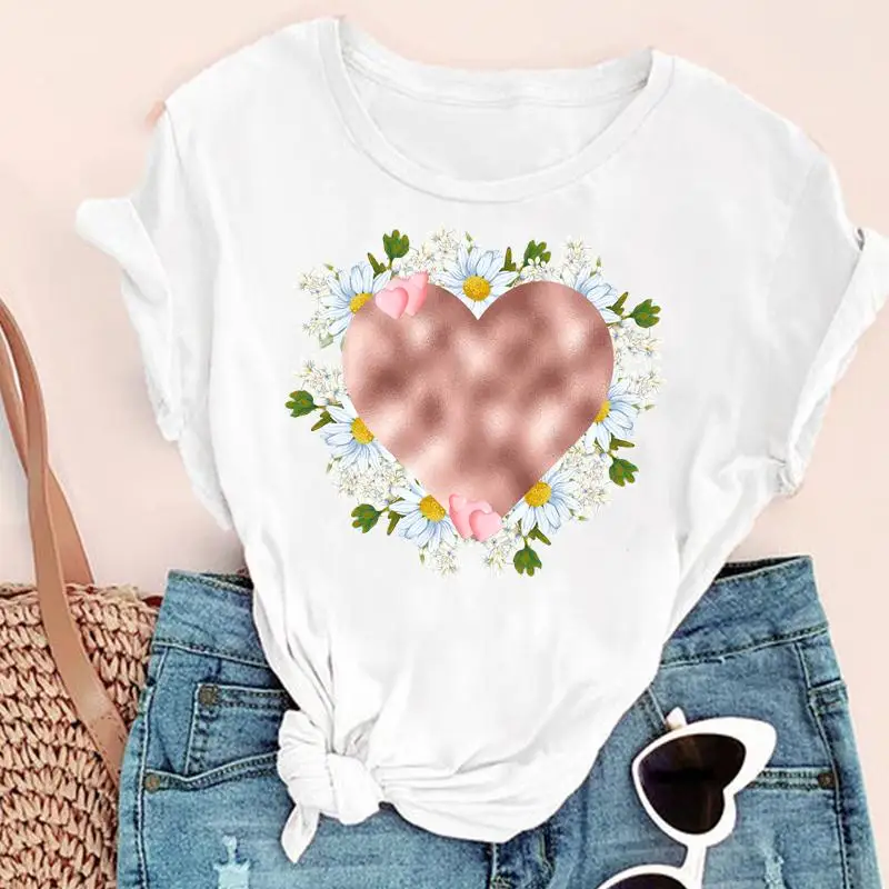 

Women Cartoon Watercolor Love Ladies Trend Fashion Print Graphic Summer Short Sleeve Female Clothes Tops Tees Tshirt T-Shirt