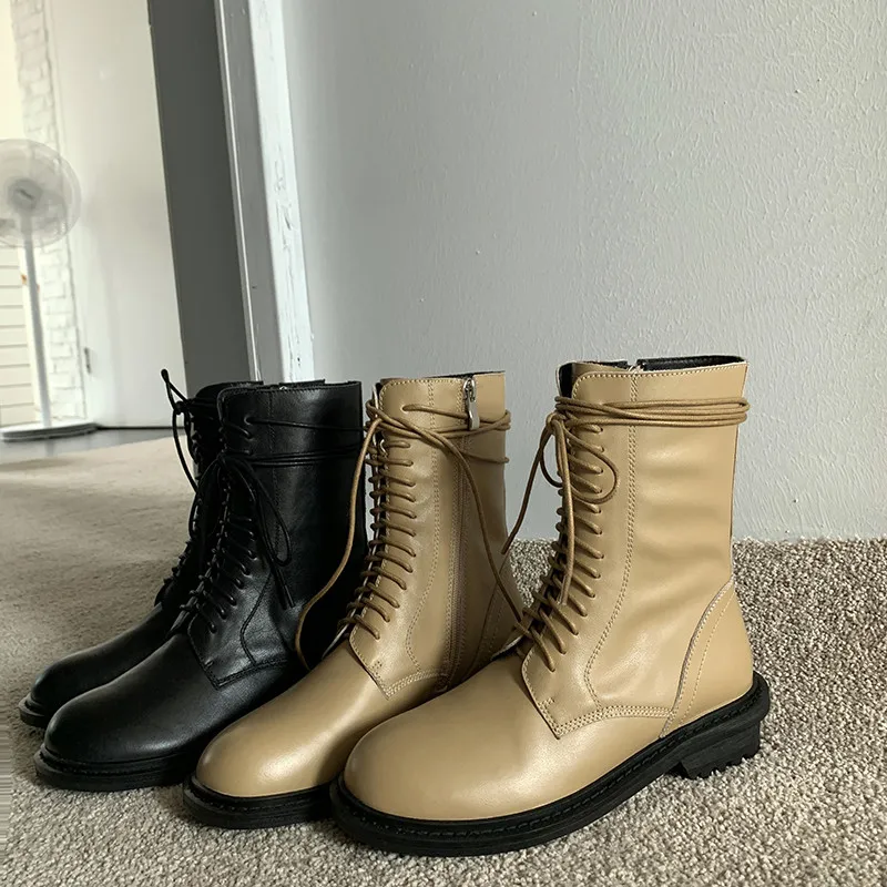 Harga Asumer Sepatu Bot Pergelangan Kaki Baru 2021 Untuk Wanita Sepatu Kulit Asli Sepatu Bot Berkendara Modis Musim Gugur Musim Dingin Berenda Sepatu Wanita Hitam