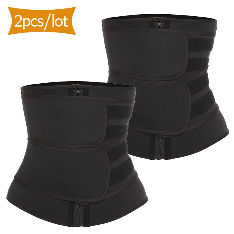 2pcs Double Velcro VASLANDA корсет на косточках для тренировок, сауны, пота, спорта, пояса Cintas Modeladora, женский пояс для коррекции поясницы, тренировки, триммера - Цвет: 2pcs Double Velcro