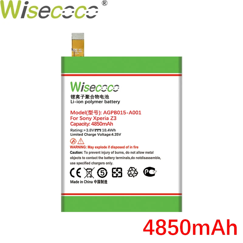 Wisecoco AGPB015-A001 4850 мАч батарея для Sony Xperia Z3 + Z4 Neo SO-03G C5 E5533 E5506 плюс E5563 E6553 E5553 Новый |