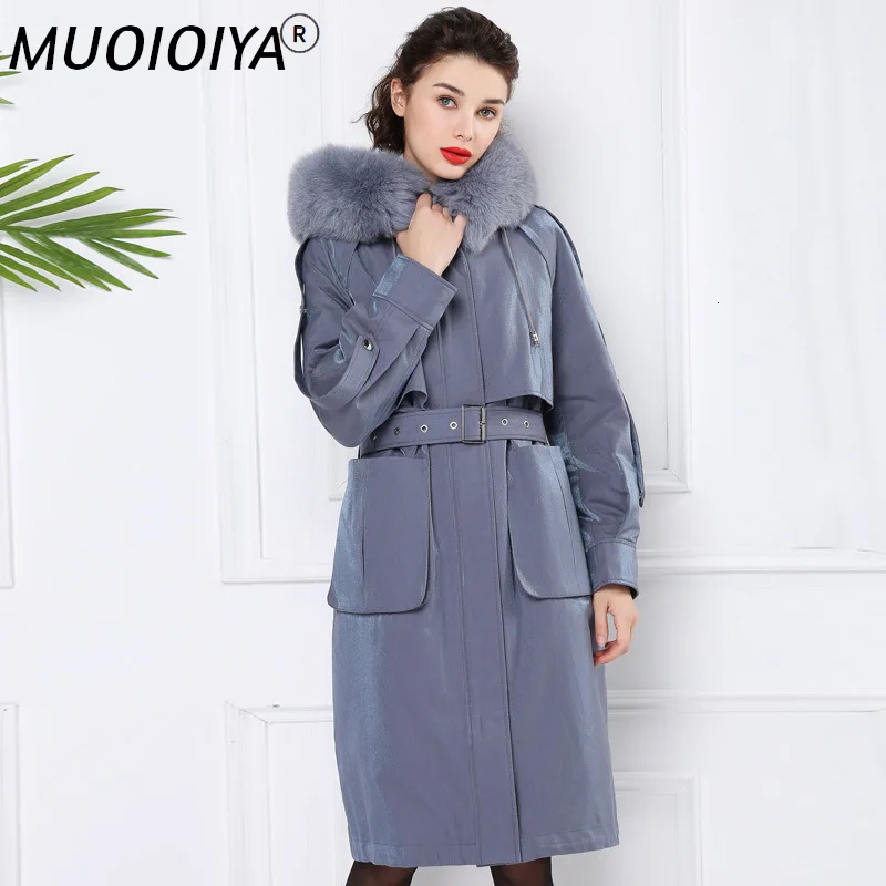 

Big Natural Fox Fur Collar Hooded Long Parka Jacket Women Real Rabbit Fur Inside Coat Elegant Lady Winter Warm Outwear Plus Size