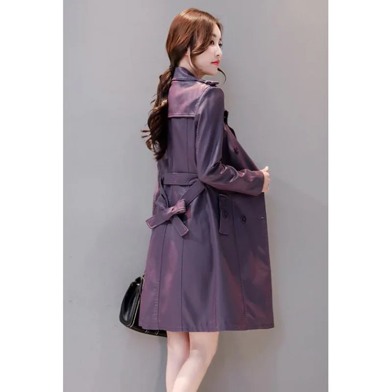 

Women Trench Sashes Autumn 2020 New Winter Double Breasted Female Sheepskin Coat Split Leather Korean Style Hot Selling