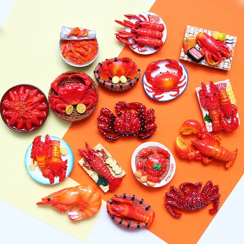 Creative personality 3D lobster crab cute food  magnetic refrigerator fridge magnet sticker room home decoration collection gift