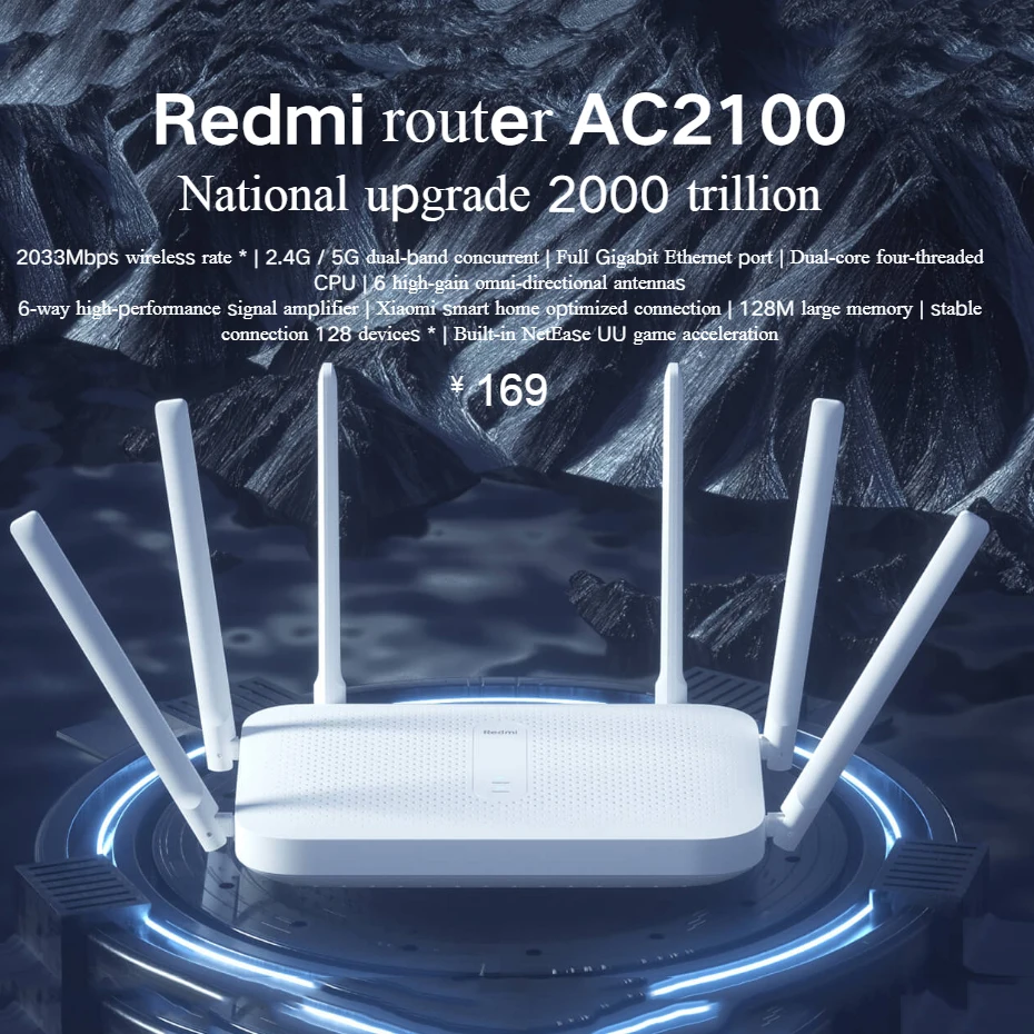 xiaomi redmi router ac2100 gigabit 2 4g 5 0ghz strengthen dual band 2033mbps wireless wifi repeater 6 high gain antennas wider free global shipping