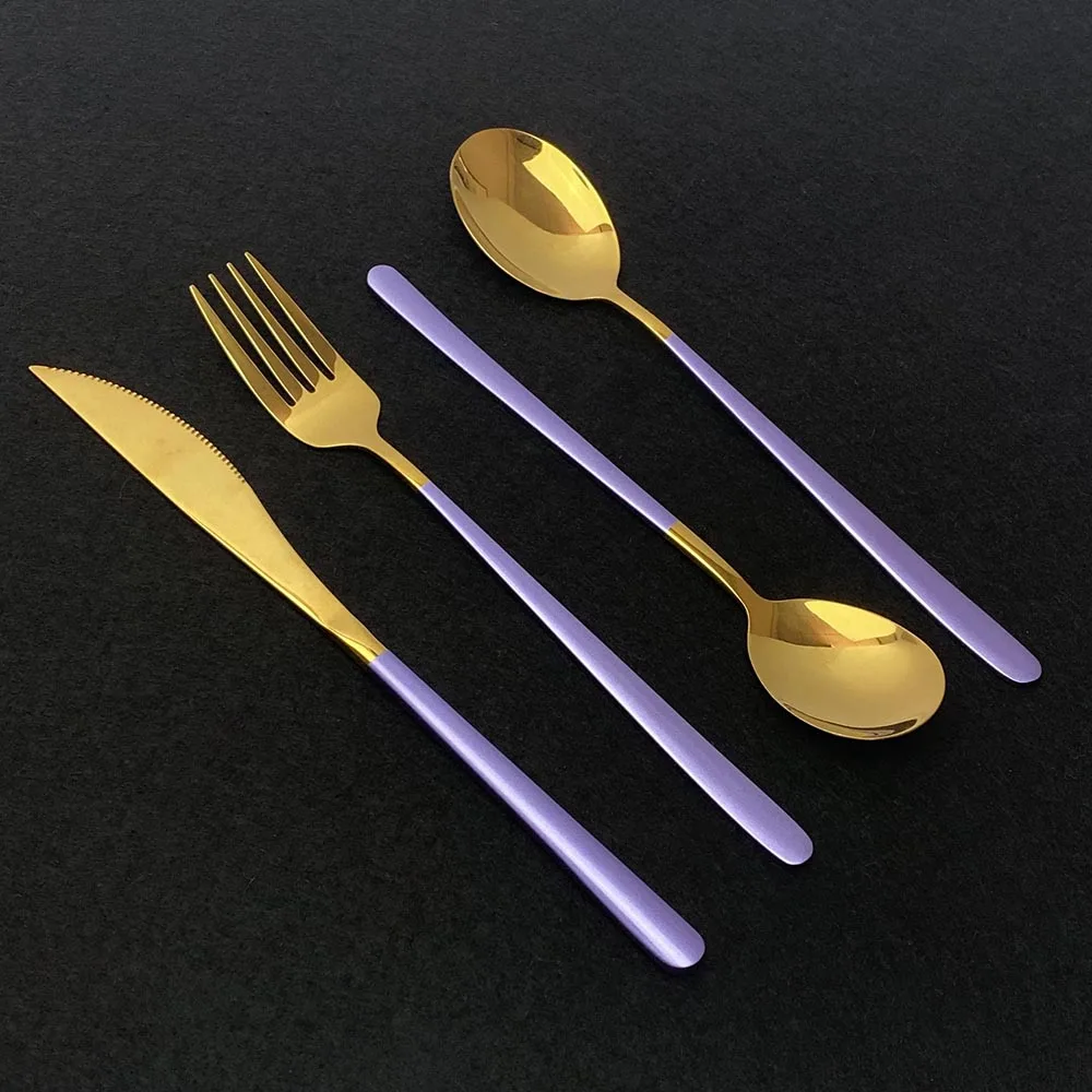 Набор столовых приборов из нержавеющей стали комплект 24 розового золота нож