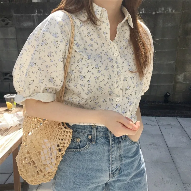 

Floral shirt design women's niche fresh short sleeve summer 2021 new French style loose Lapel top